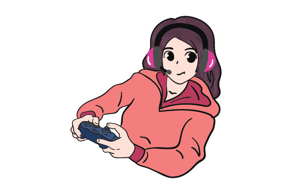 Anime-style Girl Gaming for Crafts at Designs Amp